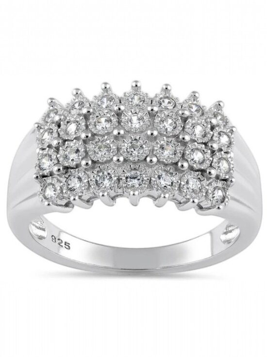 Jewelry - 4 Row Pave Ring Cubic Zirconia 925 Sterling Silver Women's